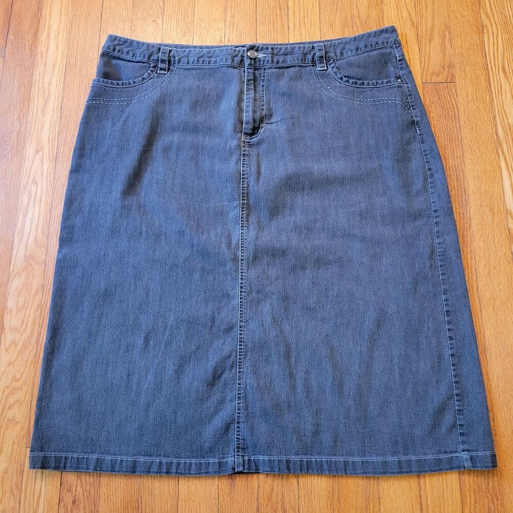 Cato 20W Faded Black Jean Denim Skirt Maxi Belt‎ Loops Pockets Yellowstone